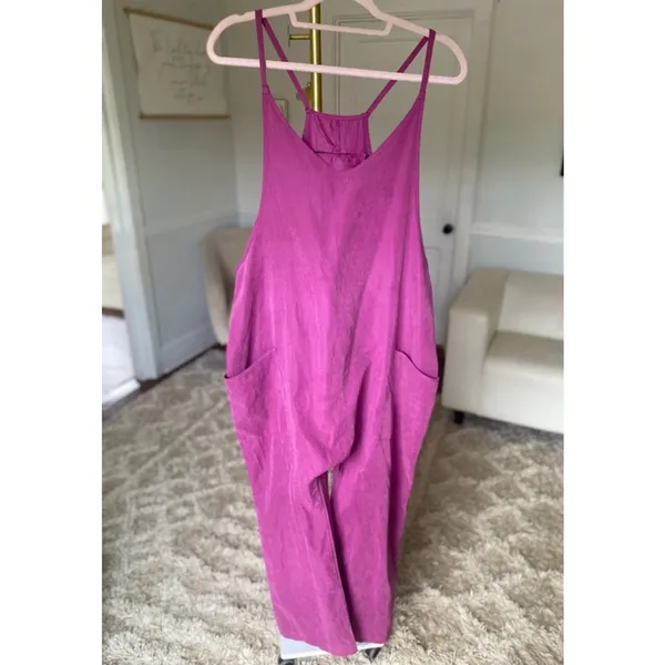 Hot Romper Magenta Jumpsuit Summer Pockets Yoga Lounge Clean Girl Quiet Luxury M - Image 2