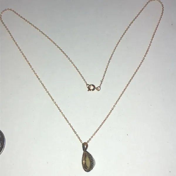 Vintage Gold Filled White Iridescent Flakes Dainty Teardrop Necklace - Image 5