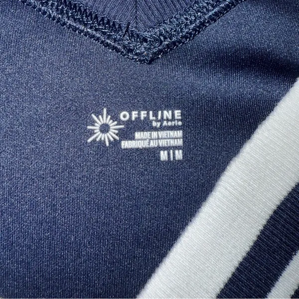 Offline by Aerie ChillUp Navy V-Neck Athleisure Dress with White Trim - Image 13