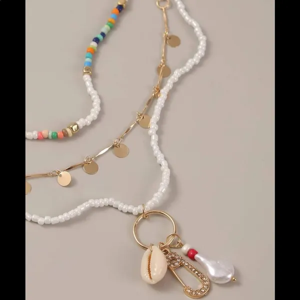 Beachy Bohemian Hippy seashell & pearl necklace set - Image 4