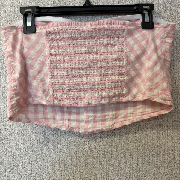 Free People Women Large Leilani Cotton Gingham Tube‎ Top Pink Y2K Cottagecore - Image 4