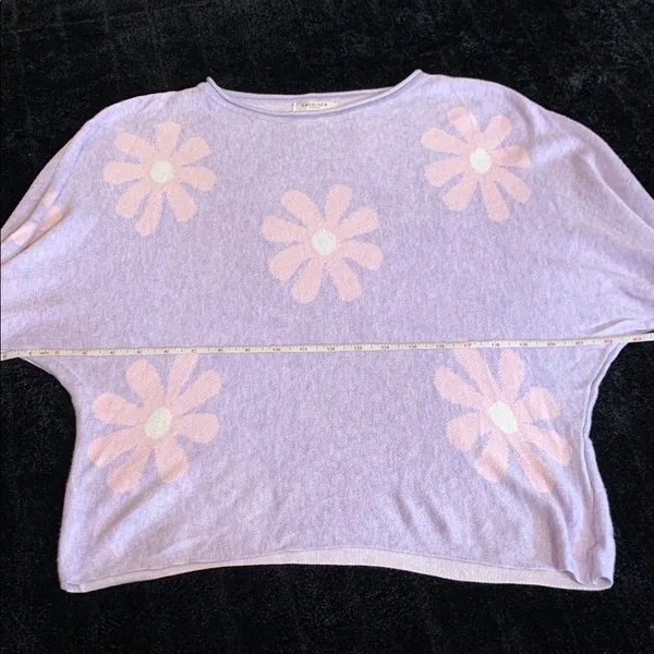 Ekouaer Purple Floral Knit Lounge Set Long Sleeve Top Shorts 2-Piece Medium - Image 3