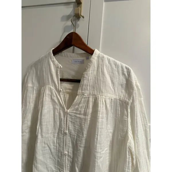 Aritzia Little Moon Sofia White Crinkle Gauze Button Blouse XS Relaxed Boho Top - Image 3