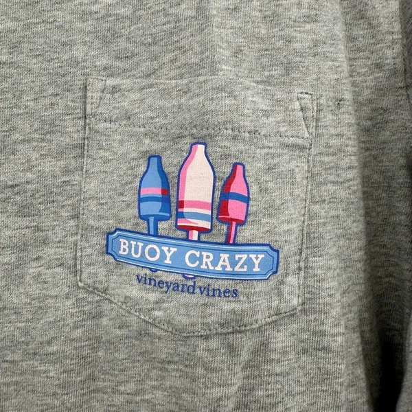 Vineyard Vines Size Medium Shirt Gray Pocket Tee Long Sleeve Buoy Crazy Nautical - Image 2