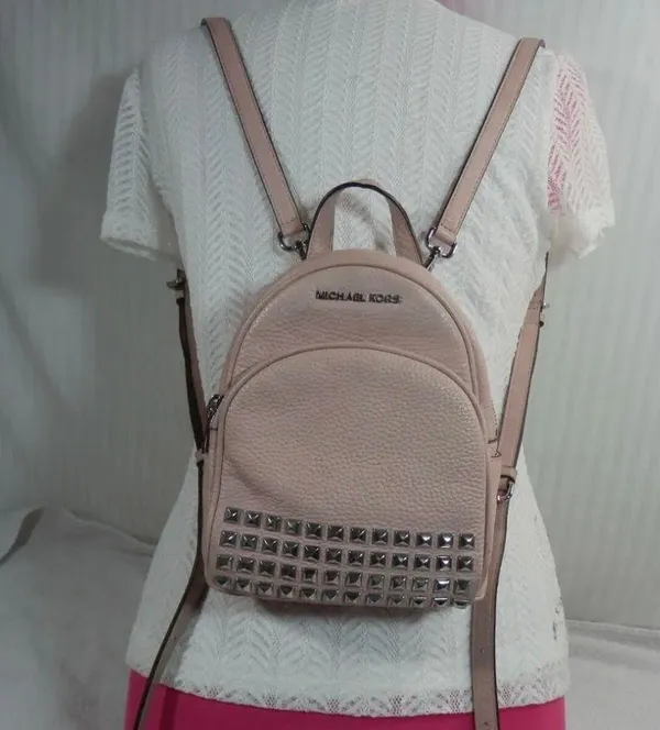 Abbey Studded Pink Pebble Leather Mini Backpack - Image 13