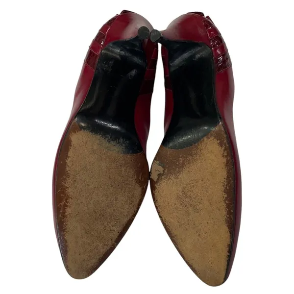 Stuart Weitzman Mr Seymour Burgundy Croc Bow Heels Pumps Womens Size 7 - Image 8