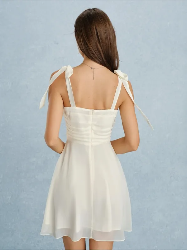 Rihoas Apricot Square Neck Tie Strap Mini Dress - Image 2