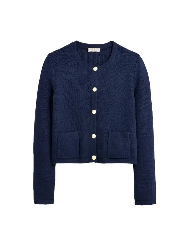 NWT J.Crew Emilie Sweater Lady Jacket in Navy Blue Cotton Knit Cardigan L - Image 4