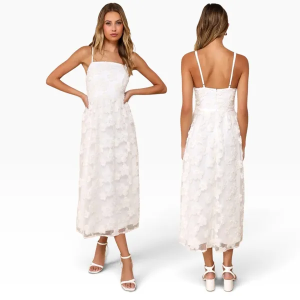 Lulus Delightful Charisma White Embroidered Sequin Mesh Midi Dress size XS - Image 2