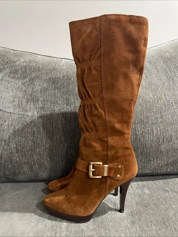 Michael Kors Cognac Suede Leather Knee-High Boots Size 8 - Image 8
