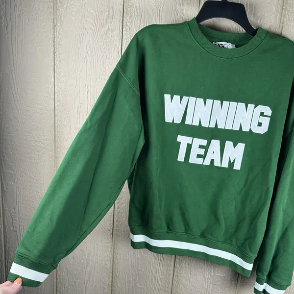 BEACH RIOT Anthropologie Winning Team Crewneck Sweatshirt Sz Small Green Varsity - Image 2