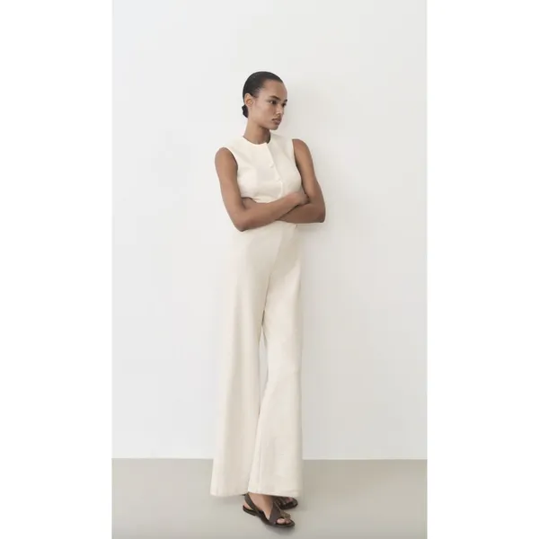 MANGO Sleeveless Tweed Jumpsuit in Cream Size Small - Image 8