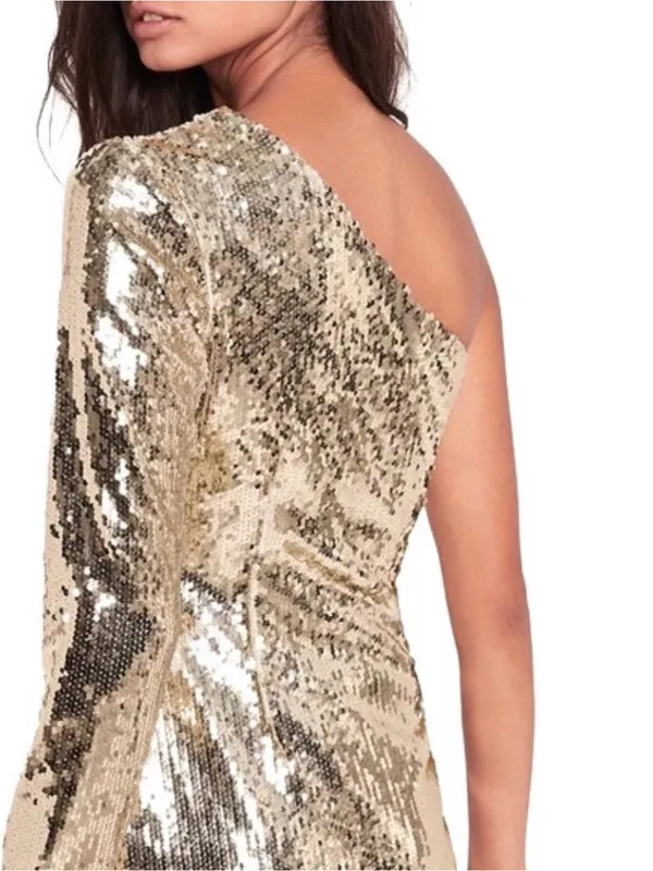 Missguided One Shoulder Gold Sequined Mini Dress Size 2 - Image 2
