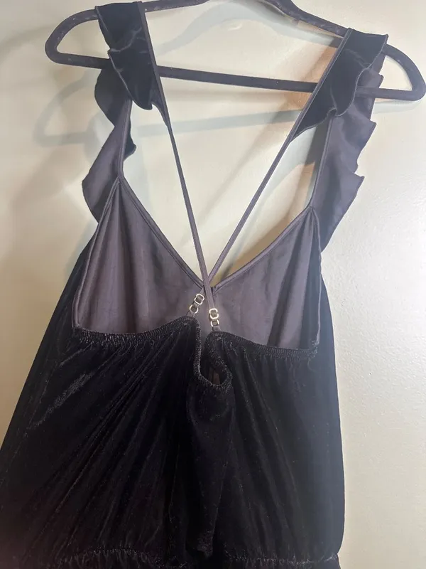 Victorias Secret Y2K Black Velvet Romper L Dark Fairy Romantic Whimsigoth Witchy - Image 5