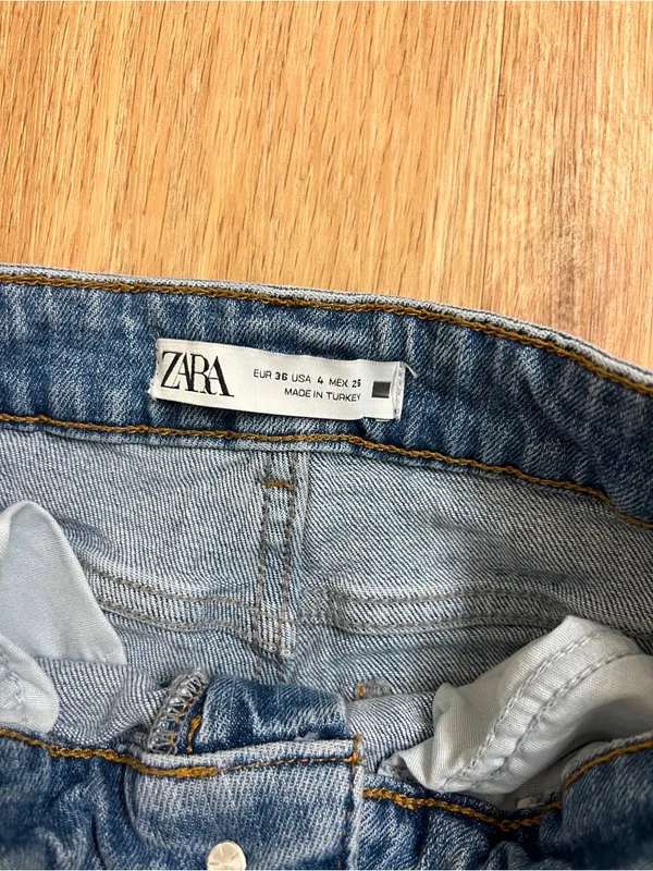 Zara Frayed Hem Medium Blue Wide-Leg Jeans - Image 3