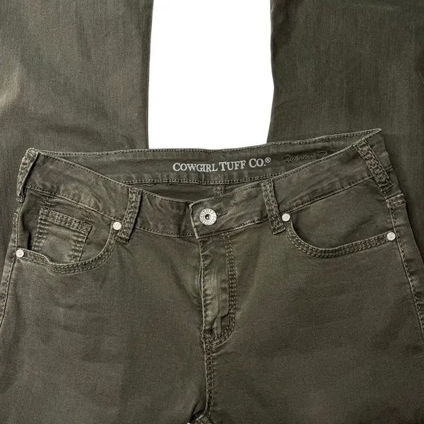 Cowgirl Tuff Tuff Flex Olive Green Trouser Flare Jeans 32x33 Western Coastal - Image 10