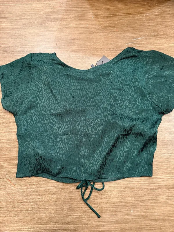 Motel Rocks Emerald Green V-Neck Drawstring Crop Top Sz XS NWT - Image 2