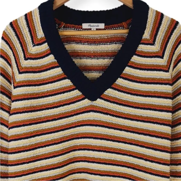 Madewell SZ S Arden V-Neck Crop Striped Pullover Sweater In Stripe - Image 2