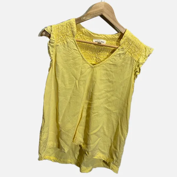 Cloth & Stone V-Neck Smocked Ruffle Blouse‎ Womens Medium Yellow Excellent Boho - Image 3