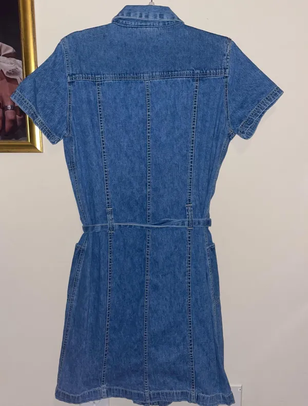 Vintage Denim Button Down Dress Blue Size M - Image 3