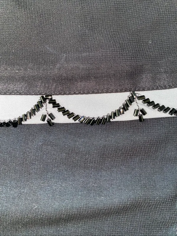 BEADED Scalloped-Edge scarf wrap hijab veil lightweight black gray size 27” X 72 - Image 3