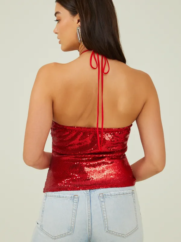 NWT Altar’d state red rose sequin halter top. Size xSmall. - Image 4