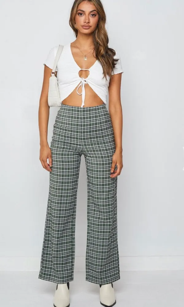 Beginning Boutique Kimbo Checked Pants Green - Image 3