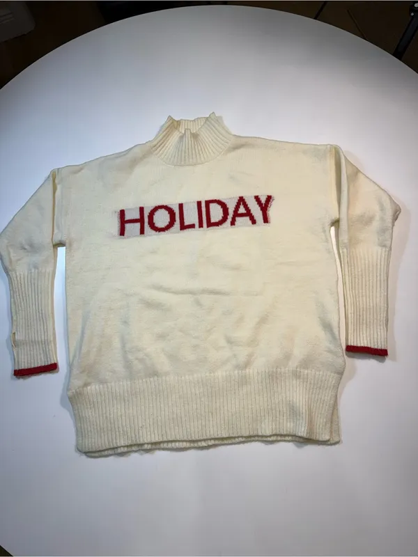 Elan Cream Cowlneck Sweater with Red 'HOLIDAY' Lettering - Image 2