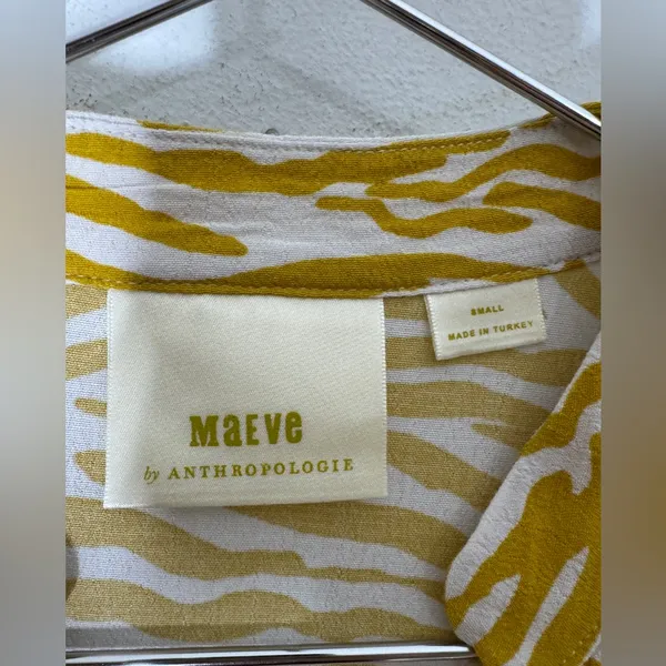 Anthropologie Womens‎ Utility Shirt Yellow Zebra Stripe Amira Short Sleeve Sz S - Image 3