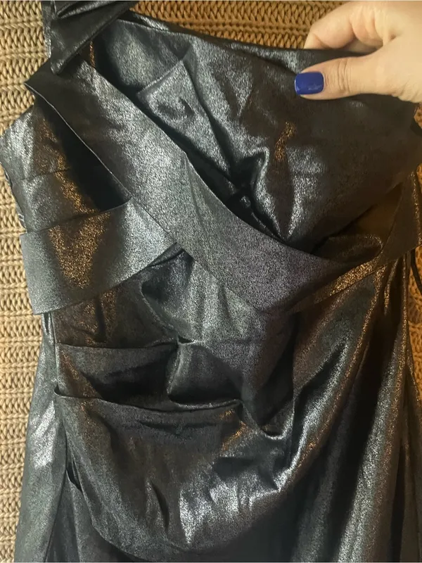 As U Wish Black One-Shoulder Shimmer Cocktail Dress - Image 3