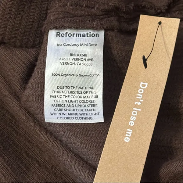 Reformation Jeans NWT Women’s Size 6 Espresso Brown Iria Corduroy Mini Dress - Image 6