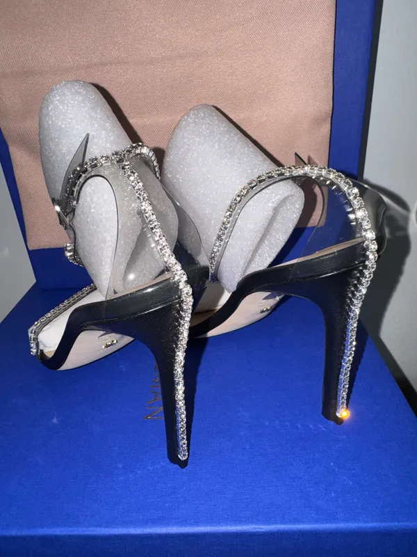 Stuart Weitzman Nudistglam Embellished Leather Stiletto Sandals black size 8 - Image 4