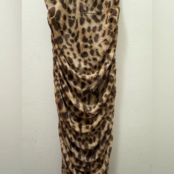 NWT Zara animal print leopard tulle ruched dress large - Image 9