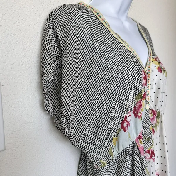 Johnny Was Silk Tunic M floral Embroidered Gathered Waist blouse lightweight - Image 7