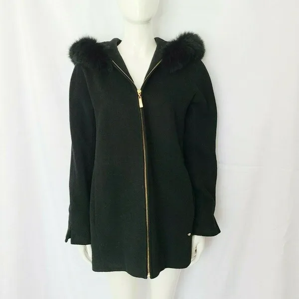 Ellen Tracy Wool Coat Blue Fox Fur Collar‎ Small Navy Blue Luxury Winter Classic - Image 2