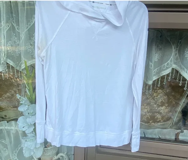 Tommy Hilfiger Sport White Hoodie long sleeves size large pre owned - Image 7