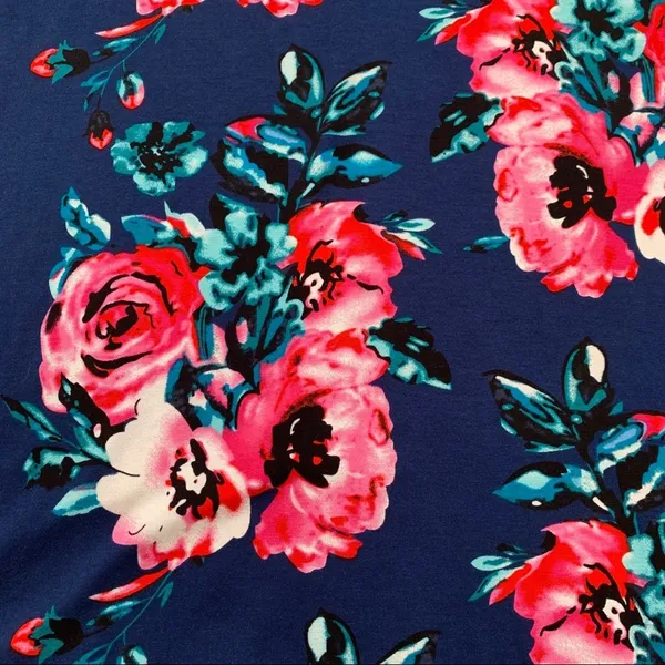 Dearcase Dress Blue Pink Floral Jersey Long Sleeve V-Neck Swing Dress Large NEW - Image 10