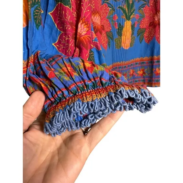 Farm Rio Tropical Tapestry Blouse Lace Inset Sz. S - Image 5