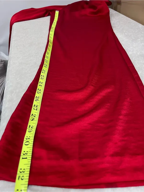 Express Super High Rise Trouser w/waist Tie Red Satin size s wide leg see descri - Image 8