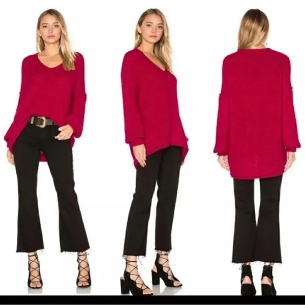 Free People All Mine Sweater Slouchy Alpaca Blend Raspberry Pink Large Oversized - Image 13