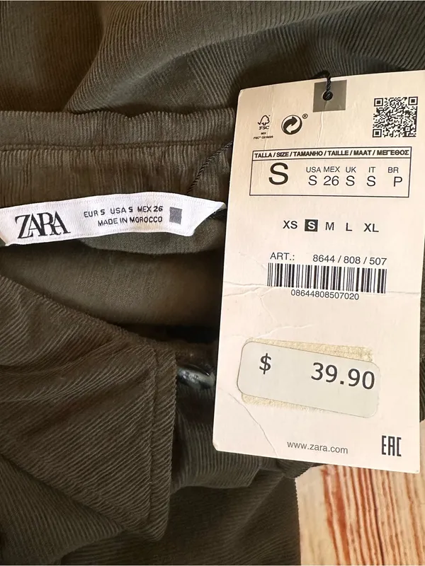 Zara Olive Green Corduroy Long Sleeve Tiered Ruffle Mini Dress Size S - Image 11