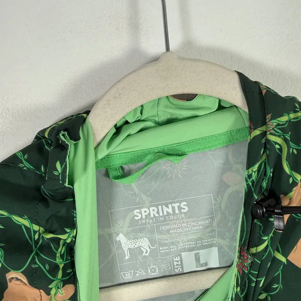 Sprints Sloth Print Windbreaker Jacket Green Half Zip Hooded Womens Large - Image 5