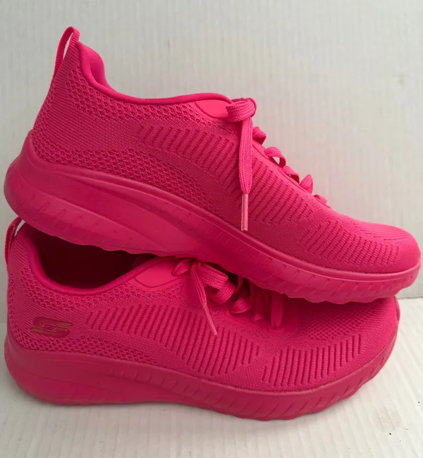 BOBS from Skechers Chaos Hot Pink Knit Lace-Up Sneakers - Image 4