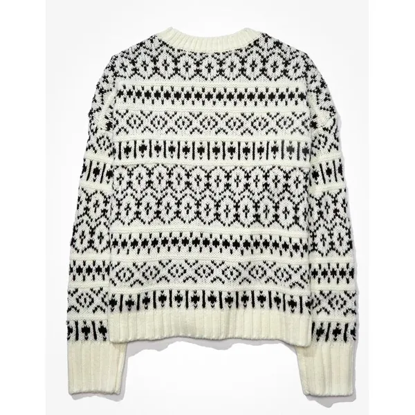 AMERICAN EAGLE Outfitters Fairisle Crew Neck Sweater Black White Fair Isle Small - Image 11