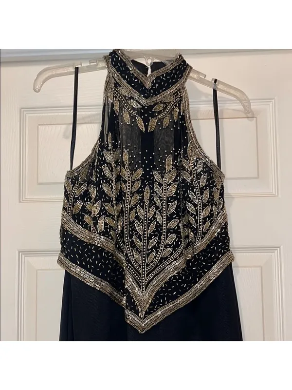 Vintage Black and Gold Beaded Long Formal Dress by Scala black tie elegant - Image 2
