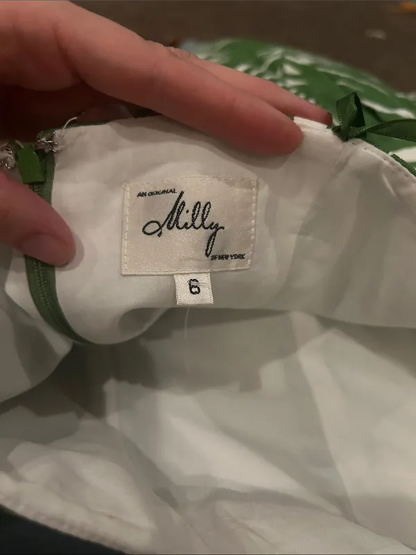Milly of New York Green Palm trees Linen strapless dress - Image 7