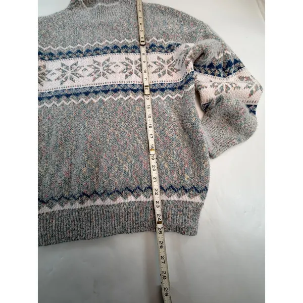 Vintage Style Fair Isle Snowflake Mock Neck Sweater Grey Multi Size L - Image 4