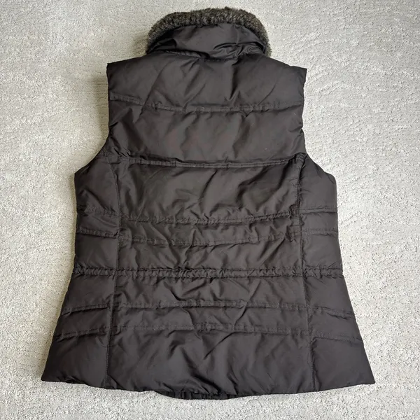 Women's Eddie Bauer Medium Premium‎ 700 Fill Goose Down Brown Vest Fur Neck - Image 5