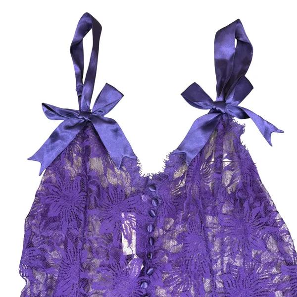 Vintage Victorias Secret Gold Label Purple Floral Lace Bodysuit Bows Size Large‎ - Image 2