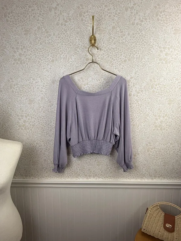 Free People Lilac Purple Golden Smocked Cropped Tee - Size - Medium - NWT - Image 5